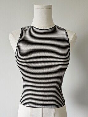Ardene S Striped Ribbed Tank Top in Black and White